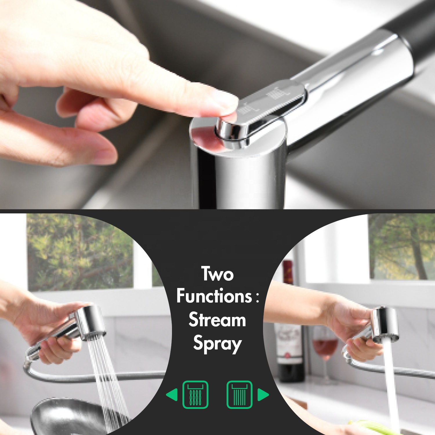 2-Wege-Sprayer Amazon Küchenarmaturen Küchenarmaturen aus Stahl mit ausziehbarem Auslauf Küchenarmatur mattschwarz