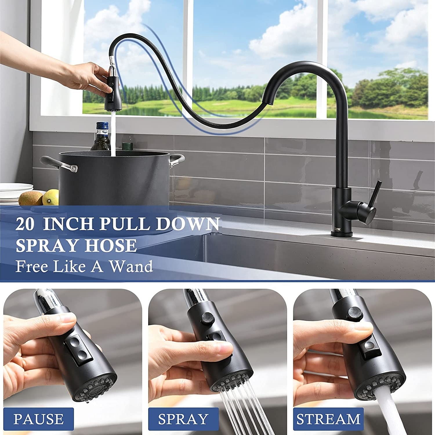 SUS304 Edelstahl Küchenspüle Wasserhahn Küchenarmatur Pull Down Schwarz