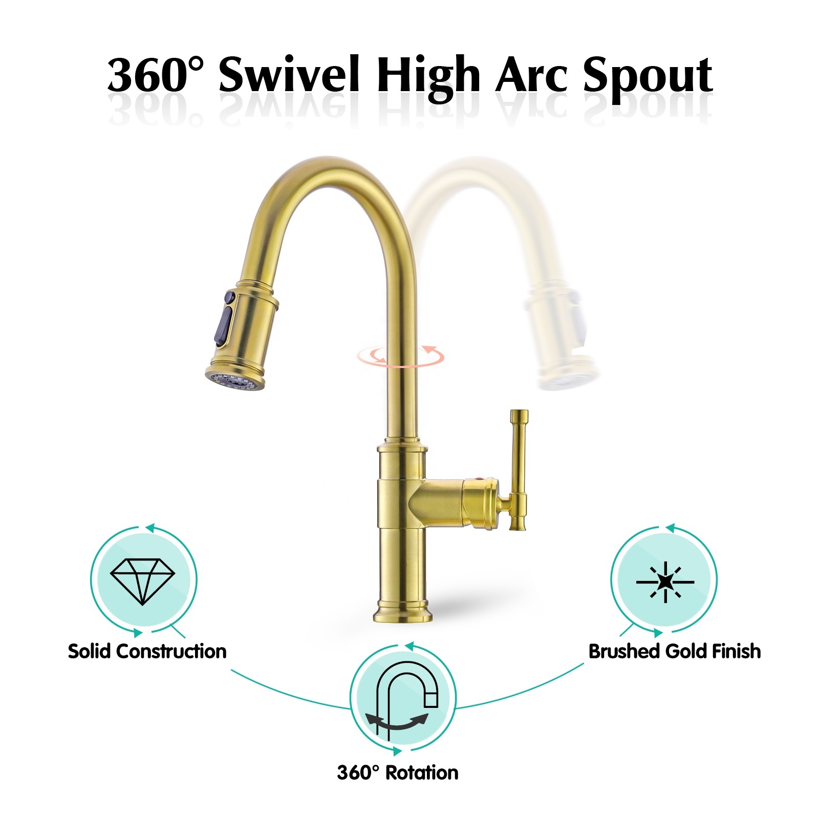 Küchenarmatur Gold Sink Luxus-Küchenarmatur Pull Down Sprayer Wasserhahn in gebürstetem Gold