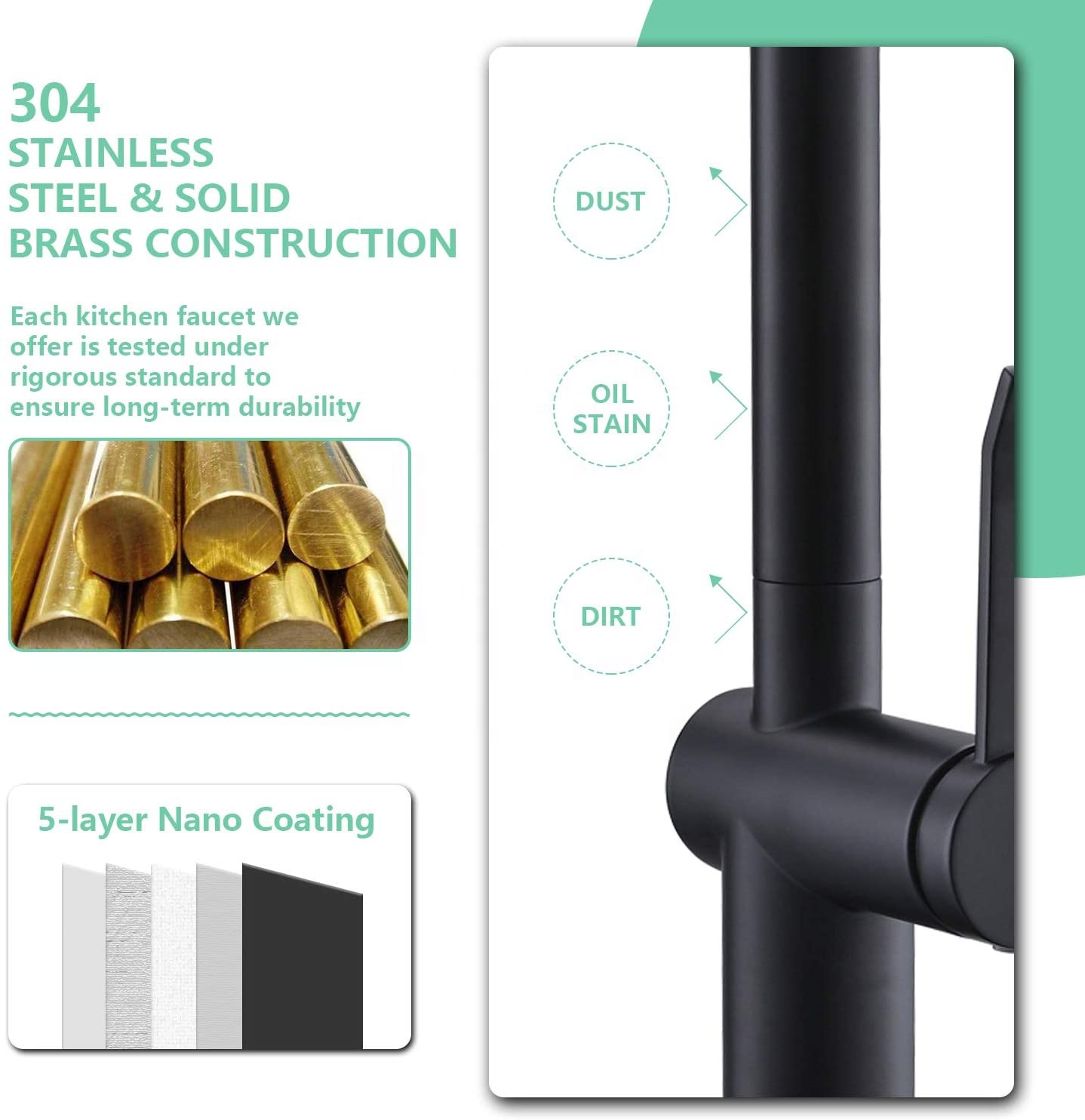 Schwarze Küchenarmaturen Gold Heiß- und Kaltwasser Spring Spray Küchenarmatur