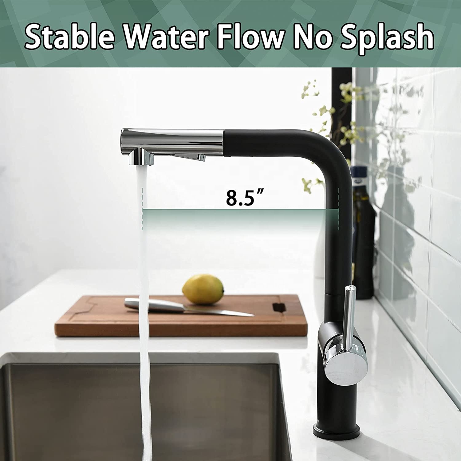 Kaiping Factory Deck montierter schwarzer Wasserhahn Küchenarmatur Ausziehbarer Küchenarmatur Auslauf