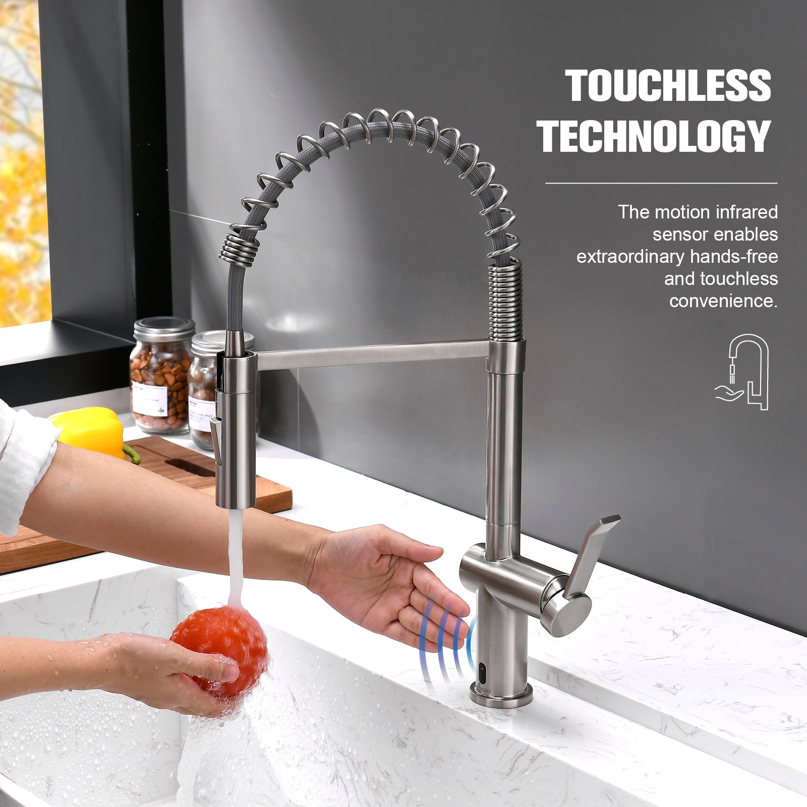 Wasserhahn Langer Kopf Küchenarmatur Kommerziellen Stil Touchless Pull Down Küchenarmatur