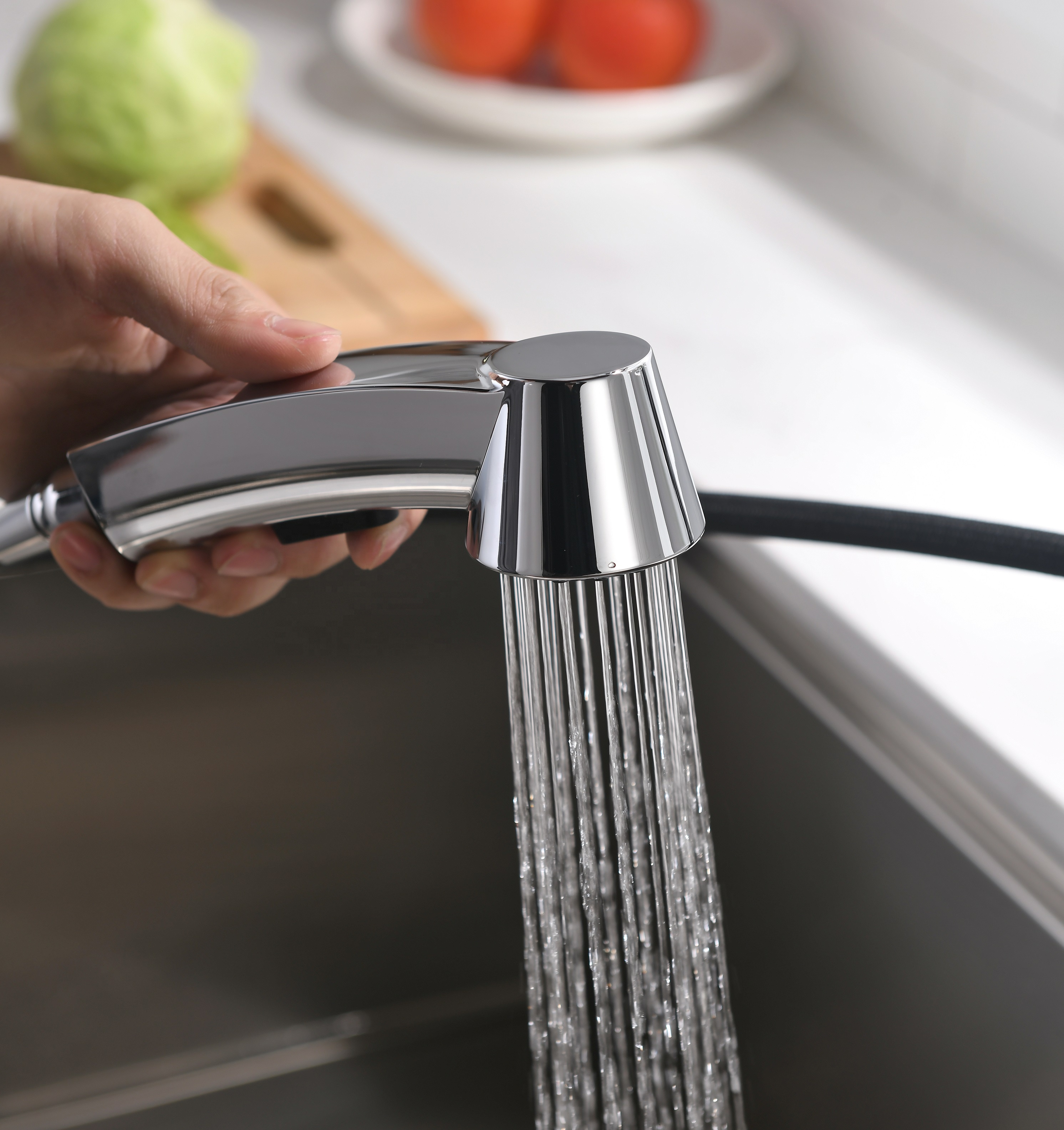 APS235-BC Küchenarmatur USA Deckmontage Wasserhahn Küchenarmatur Schwarz Edelstahl Ausziehbares Sprühgerät