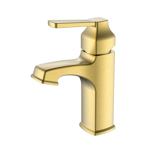 Einhand-Waschtischarmatur aus gebürstetem Gold in klassischer quadratischer Form für das Badezimmer
