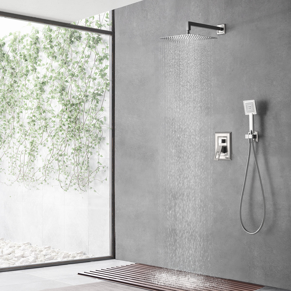 Edelstahl-Dusche-Hahn-Quadrat-Bad-Dusche-Hahn-Badezimmer-Dusche-Mischer-Satz