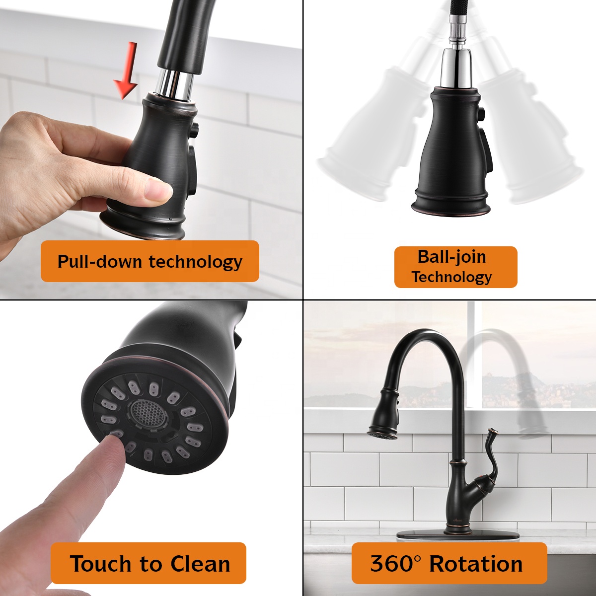Weit verbreiteter Wasserhahn-Mischer-Wasserhahn-Küchen-Hahn-Mischer-Edelstahl/Schwarz Pull-Down-Küchenarmaturen