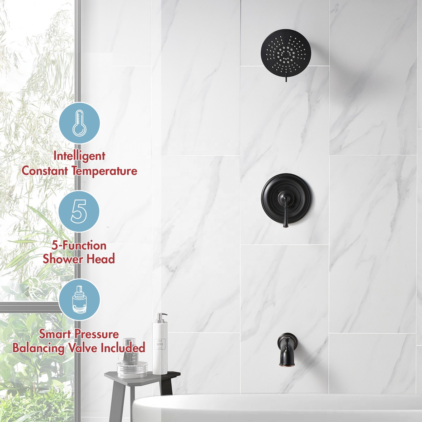 APT122-ORB Duschkopf und Wasserhahn-Set für Wanne, kleiner Körper, Messing-Badewannenarmatur, versteckte Wand, Duscharmatur