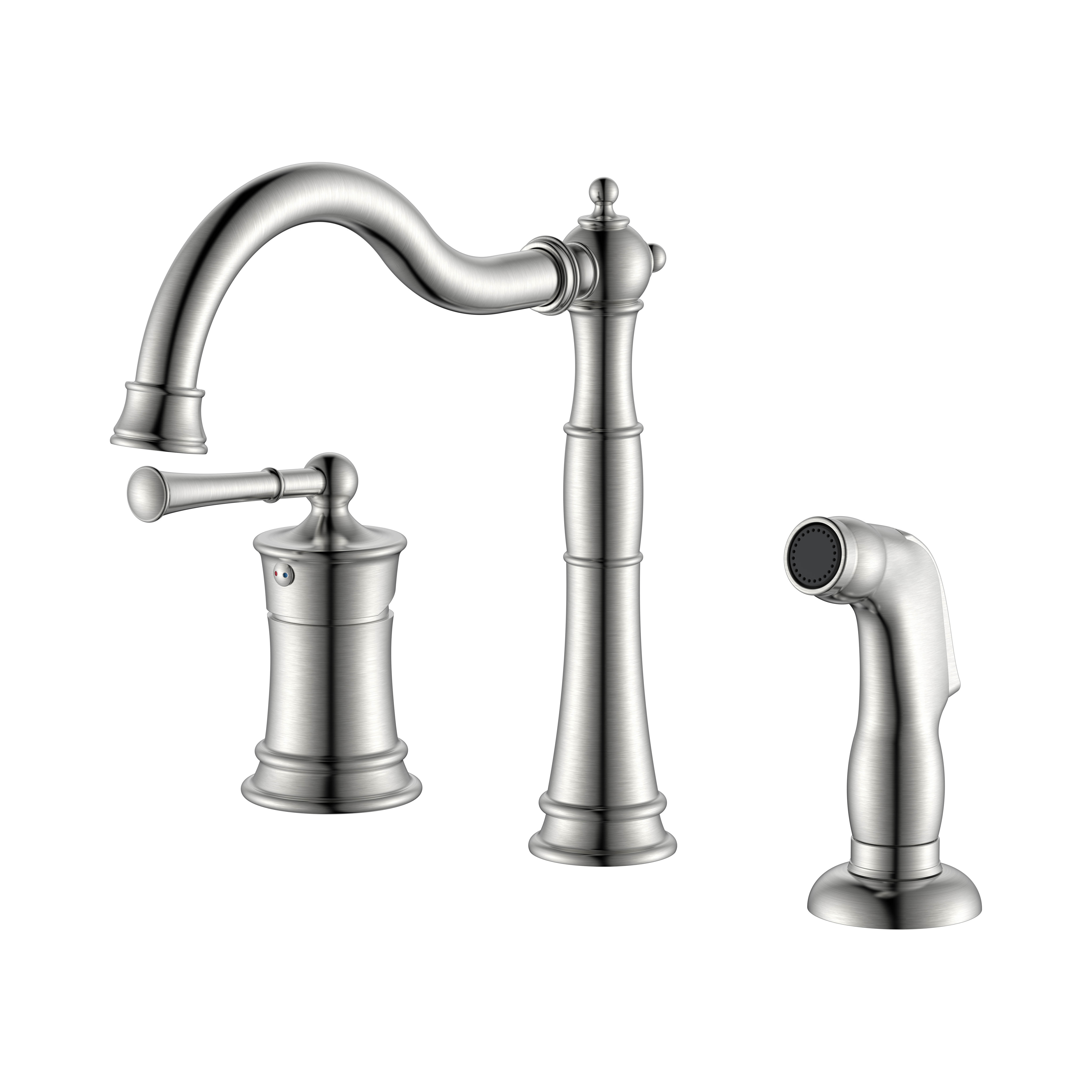 3-Loch-Einhand-Küchenarmatur Küchenarmatur aus gebürstetem Nickel mit Seitensprüher