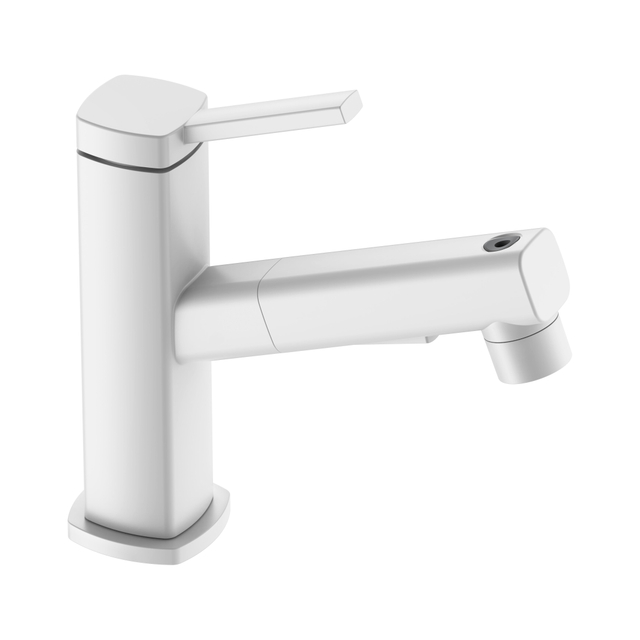 Badarmatur mit ausziehbarem Springbrunnen für Zahnbürsten, weiße Badarmaturen