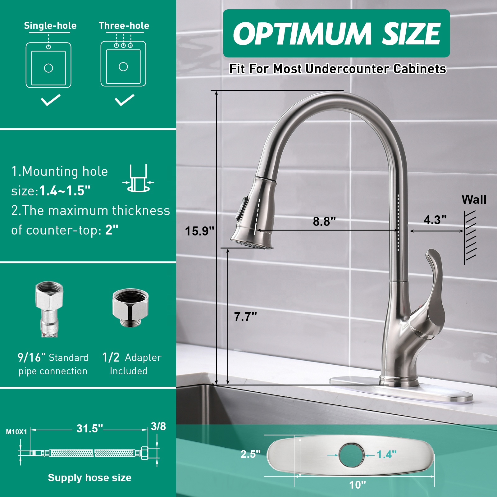 Wasserhahn-Wasserhähne, Küchenarmatur, Einzelschlauch-Mischbatterie, Robinet 304, Küchenarmatur