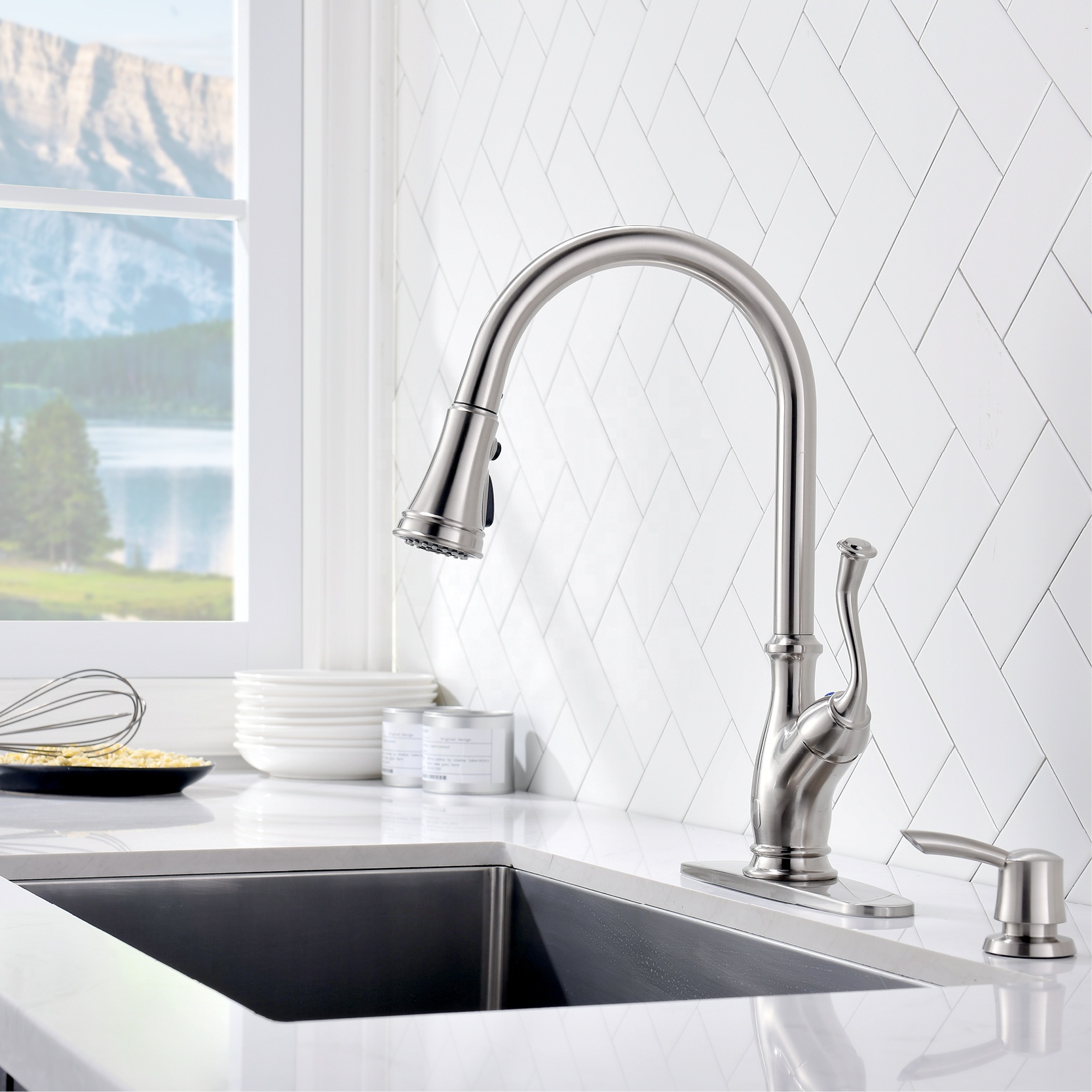 APS175-BN Multifunktionaler Wasserhahn 3-Wege-Amazonas-Küchenarmatur aus gebürstetem Nickel