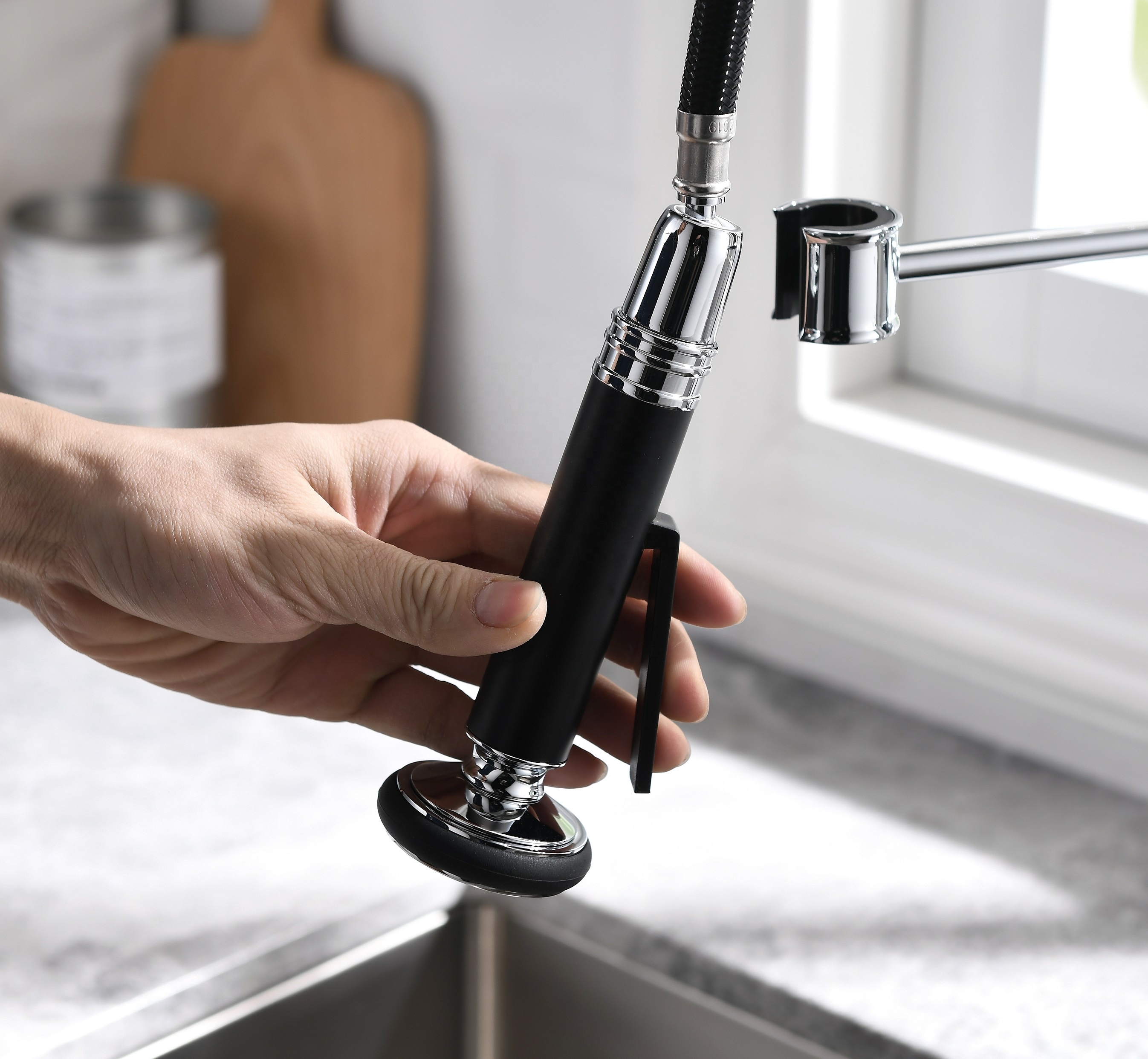 Amerikanischer Küchenarmatur 360 verstellbarer flexibler Küchenarmatur Spring Pull Down Spray Küchenarmatur